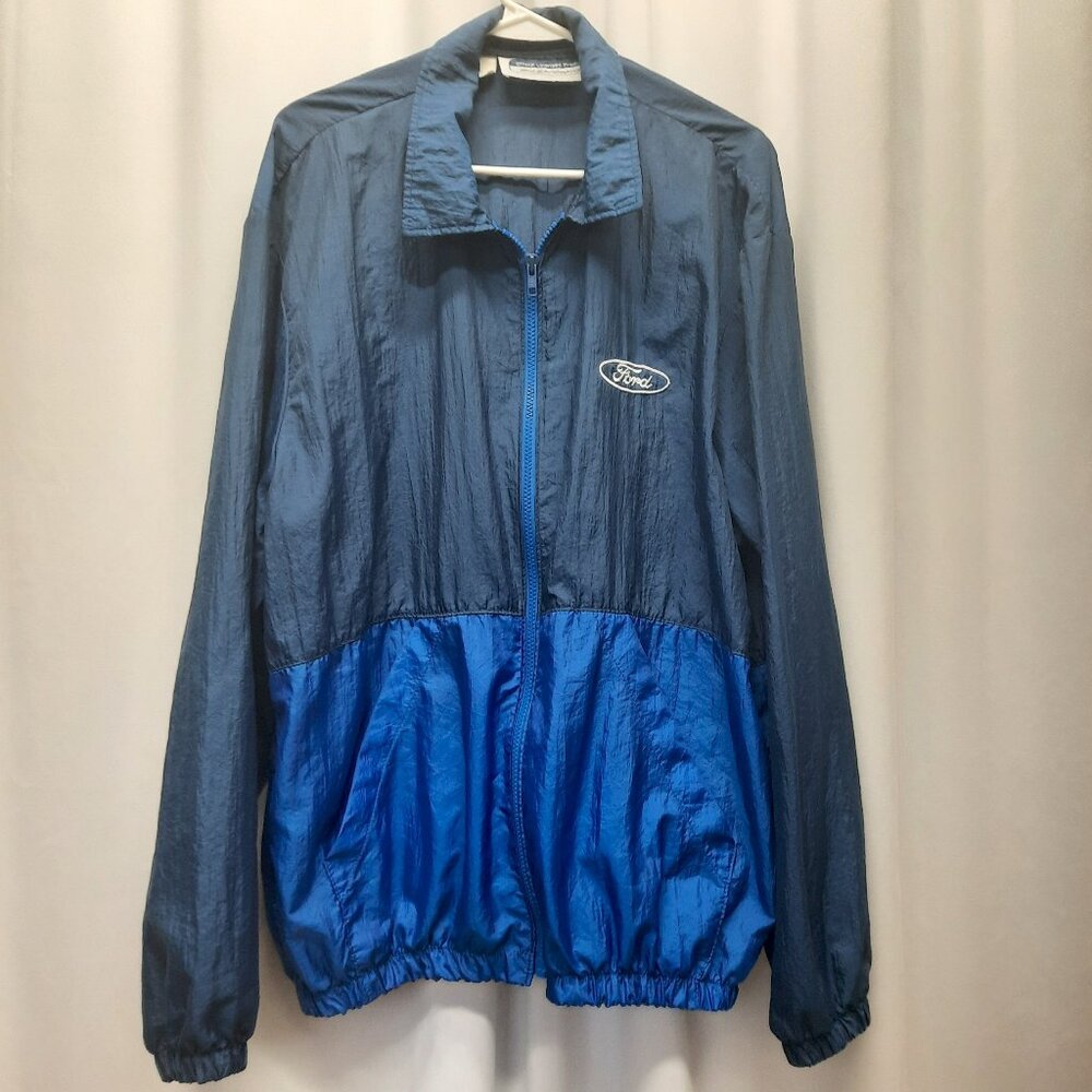 Vintage Ford Motor Co Nylon Windbreaker Jacket Blue 90s Rare Licensed Large
